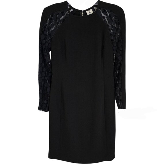 Julia Jordan Womens Black Mini Shift Dress Polka Dot Lace Trim Long Sleeve - Picture 1 of 11